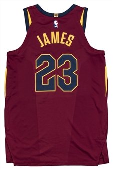 2018 LeBron James Eastern Conference Finals Game Used Cleveland Cavaliers Burgundy Road Jersey Used For Game 1 on May 13, 2018 at Boston (MeiGray)-Photo Matched